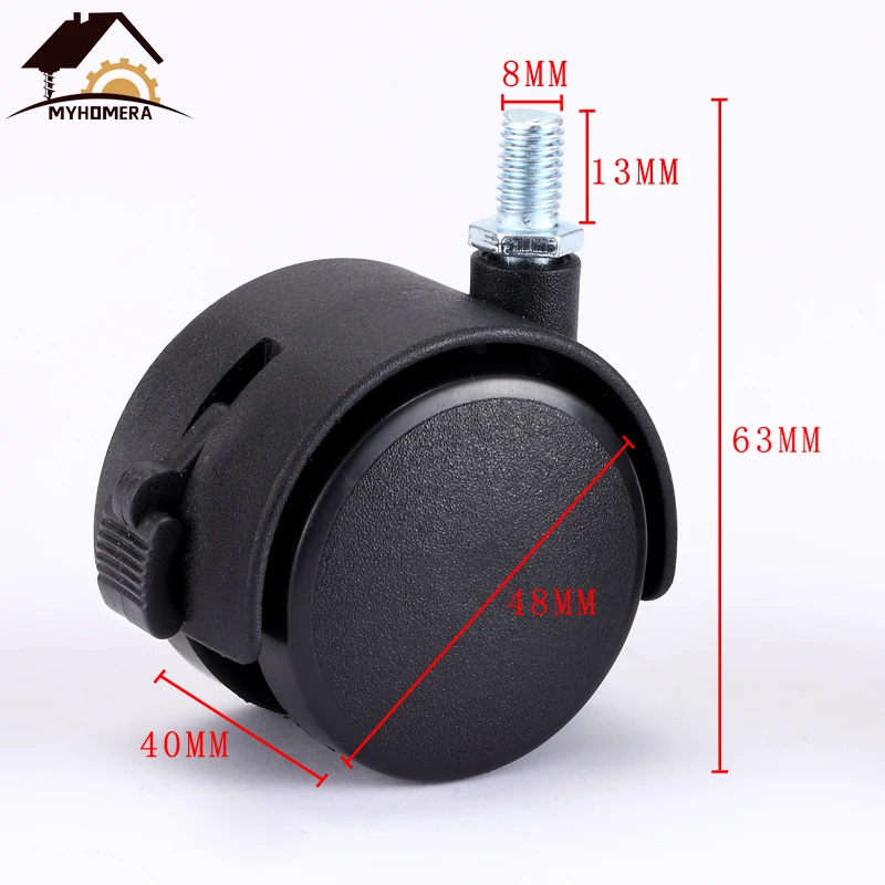 Rodízio da mobília da roda da cadeira de myhomera 48mm m8 parafuso/rodízio do giro da placa 2 polegadas rodas ferragem freio silencioso proteger-2