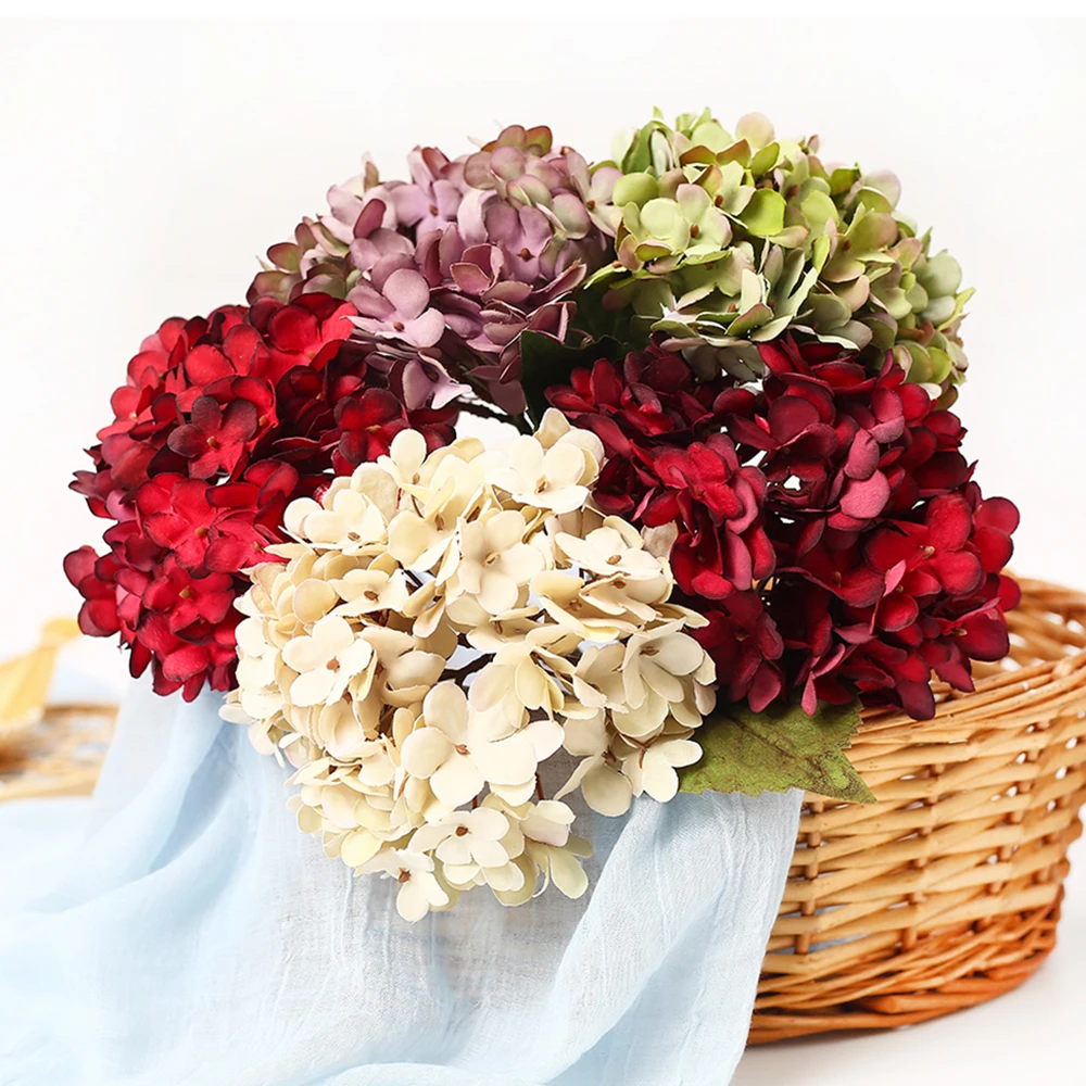 1 шт. Шелковый Искусственный цветок гортензии для невесты, букет для свадьбы, украшение дома, ручной работы, венок, подарок, искусственные цветы для скрапбукинга