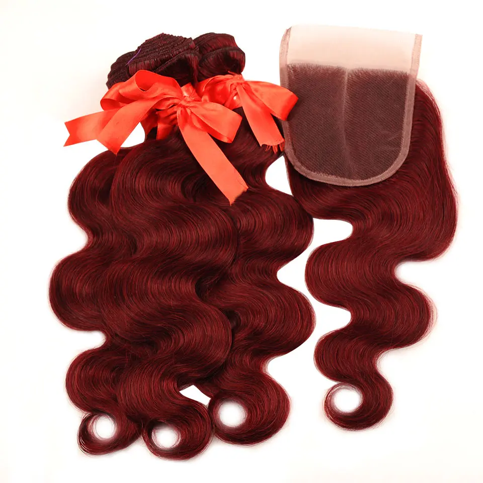 Bold Red Body Wave Hair 4 Bundles Indian Human Hair Extensions Pinshair Wholesale 99J Burgundy Body Wave Bundles Non Remy Hair (8)