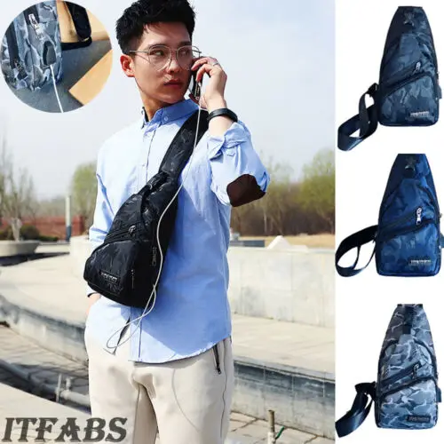 

USB Charging Shoulder Bag Men's Sling Chest Pack Sports Crossbody Handbag