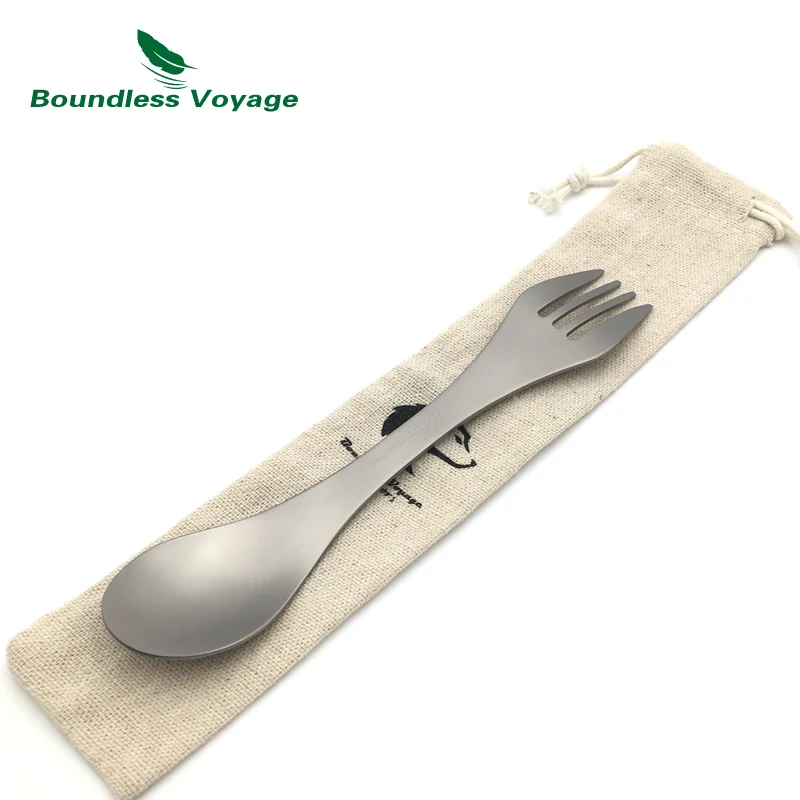 Boundless Voyage Camping Cookware Portable Spoon Fork Spork Titanium