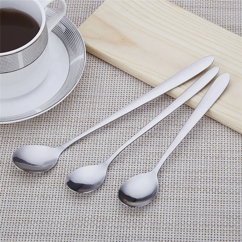Stainless Steel Teaspoon Long Handle Spoons Flatware Coffee Drinking Tools Kitchen Gadget Ice Cream Soda Western Spoon 40JY1510