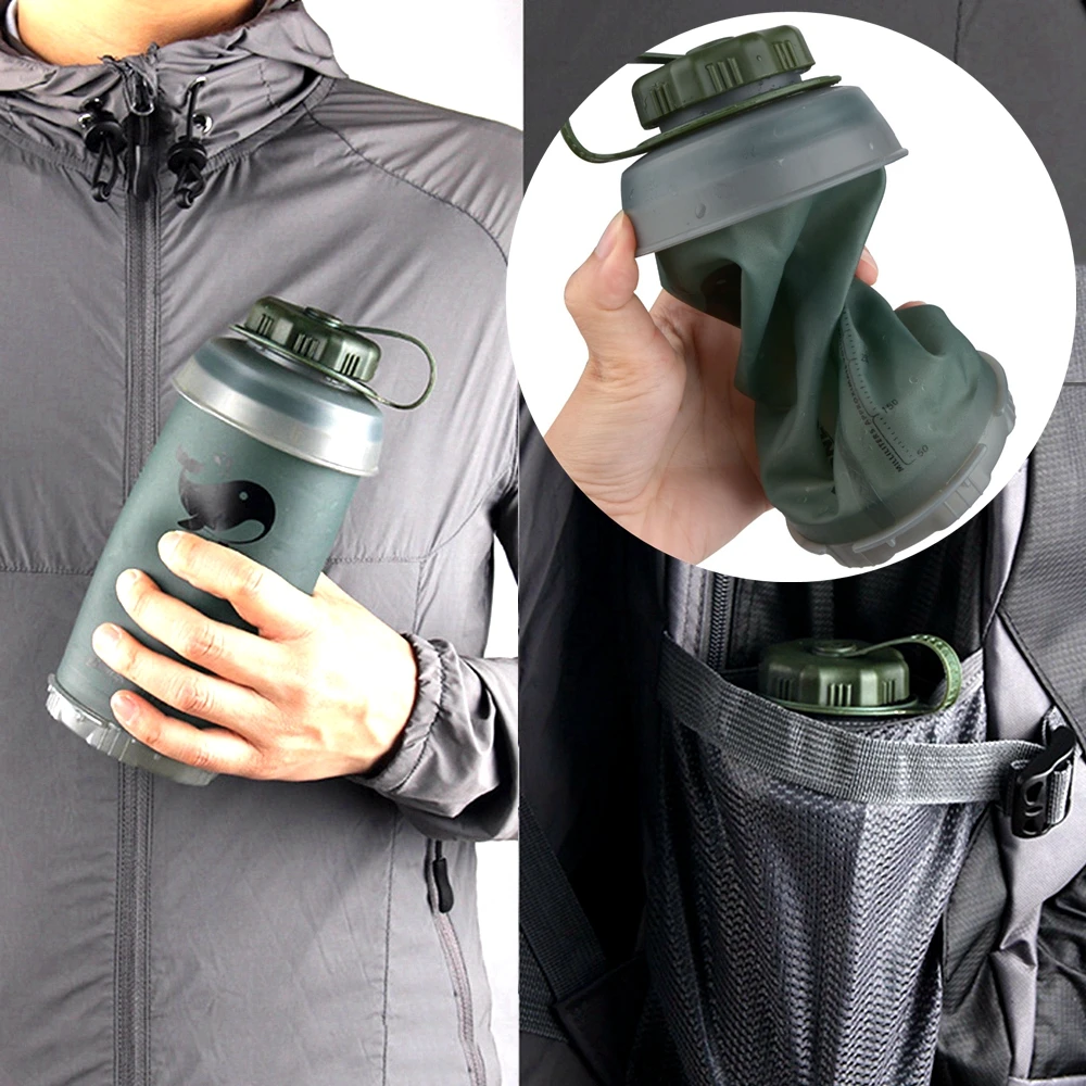 750ML Folding Water Bottle Outdoor Travel Drinking Pouch Retractable Foldable Tumblerful Telescopic Drinkware for Cycling | Дом и сад