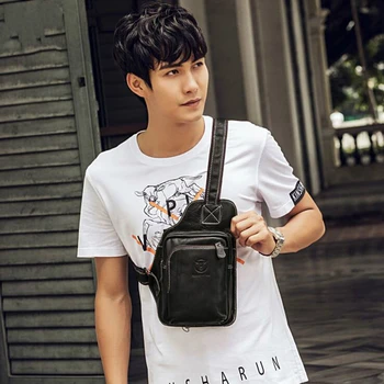 

071717 new hot man fashion chest bag male leather cross body bag