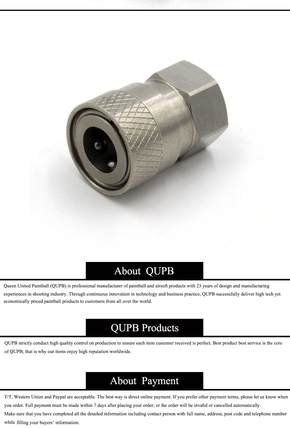 Qupb Пейнтбол женский Quick Connect 1/8 ''NPT Нержавеющая сталь ptq004