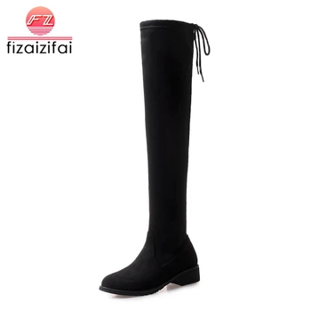 

Coolcept Women Flats Boots Lace Up Winter Warm Fur Thigh High Boots Round Toe Shoes Woman New Fashion Stretch Boot Size 33-43