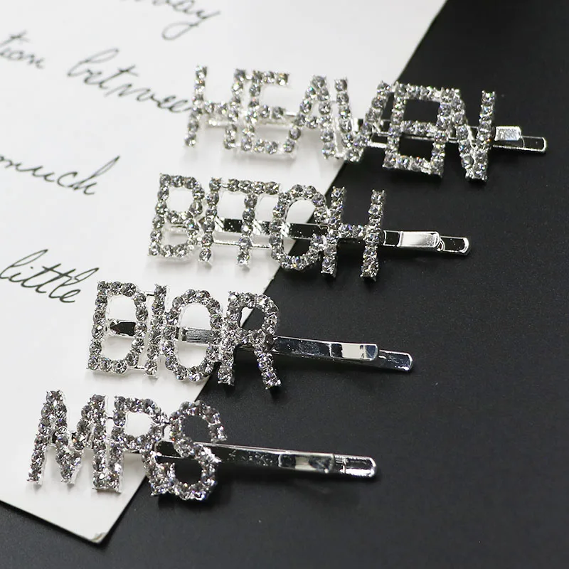

Korean Fashion ins style Hair Clip Side Letter crystal Hair Clips for Women hairpins Barrettes Bobby Pins girls Hair Accessories
