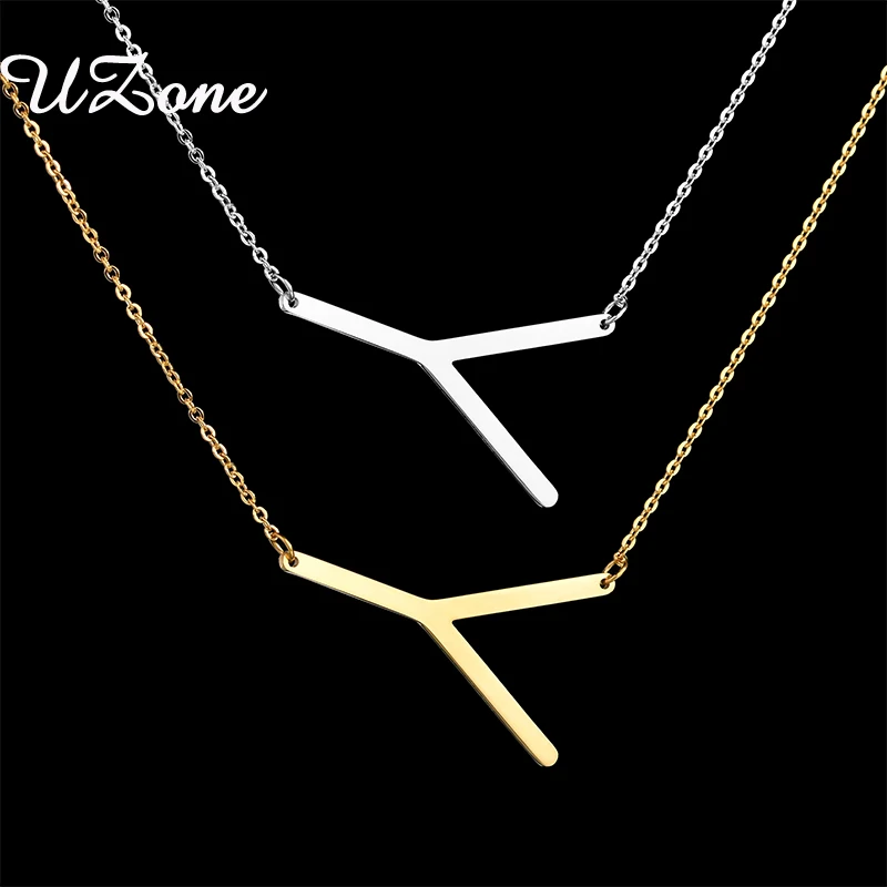UZone Letter Y Necklaces Pendants Alphabet Gold Color Stainless Steel