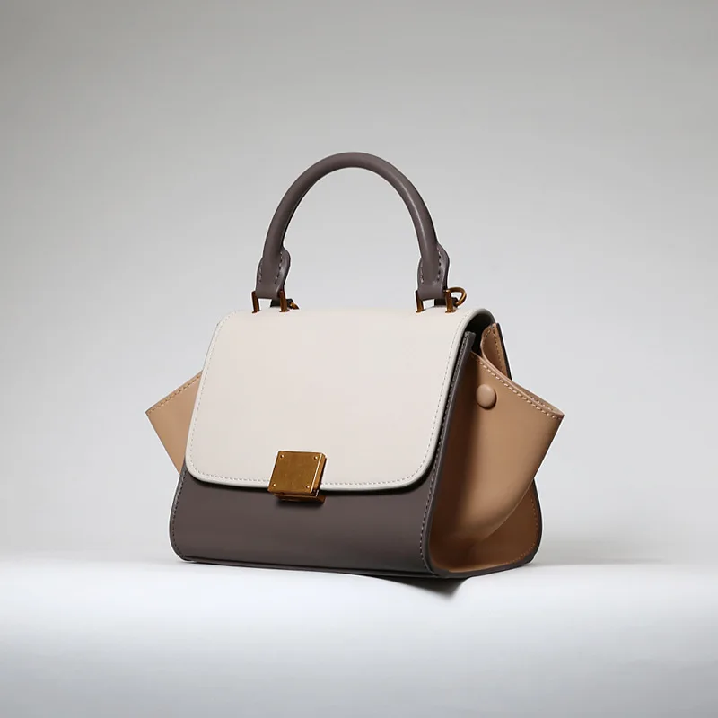 

Fashion brand retractable handles luxury handbags women bags designer simple contrast color bat wings shaped women bag