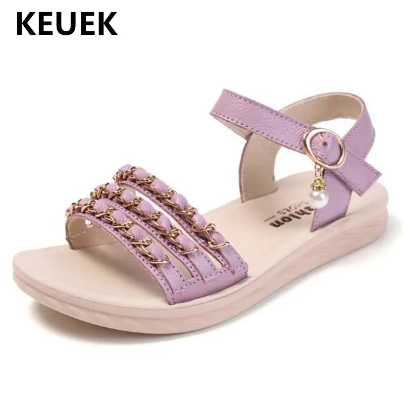 

New Summer Genuine Leather Children Shoes Toddler Baby Sandals Princess Beach Open Toe Flat Student Kids Girls Chains Sandals 02