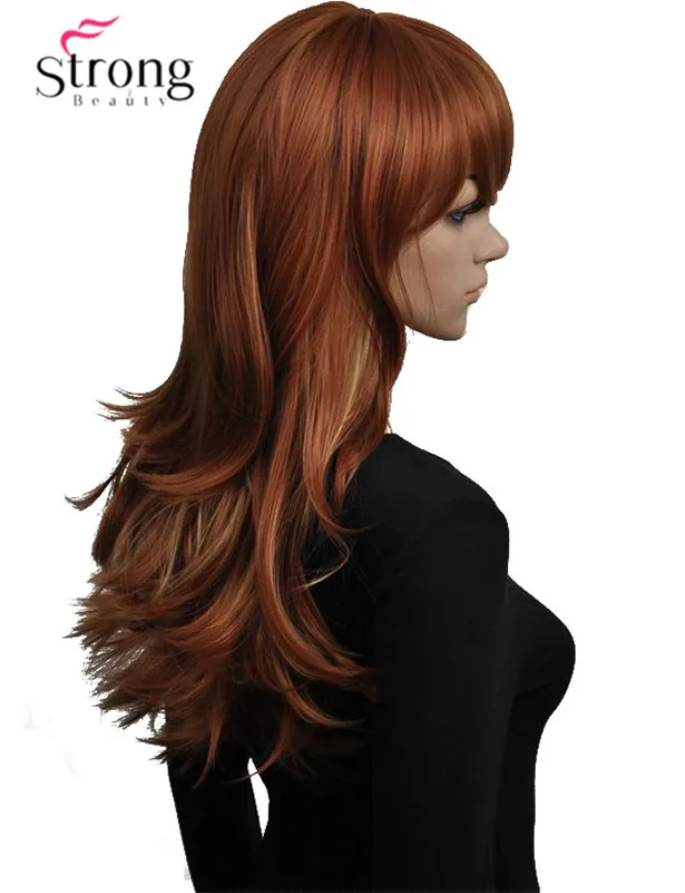 Long wavy Auburn Highlights Wig for women Synthetic Hair Wigsin