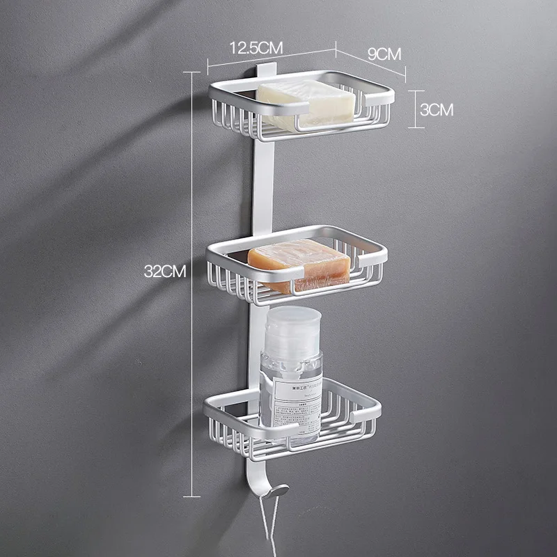 Aluminum bathroom storage soap rack free nail net soap holder creative wall hanging soap shelves creative bathroom organizer