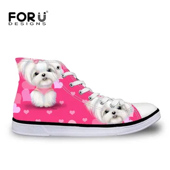 

FORUDESIGNS Children Shoes for Girls Cute Maltese Dog Florals Printed Running Shoes for Kids Boots Breathable Canvas Sport Shoes