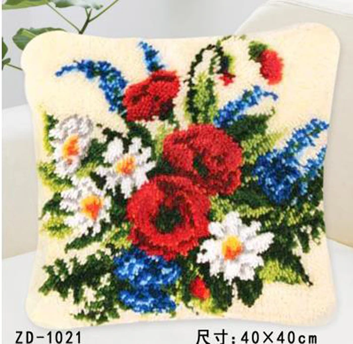 

method needlework kit chrysanthemum flower Pillow"do it yourself"latch hook rug kit Unfinshed embroidered carpet pattern