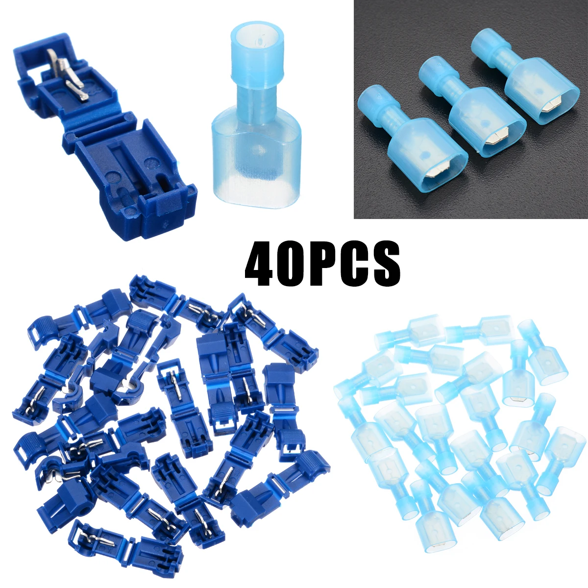 40pcs/lot T-Taps & Male Insulated Wire Cable Connector Terminals Mini Blue Quick Splice Scotch Lock Terminal Crimp