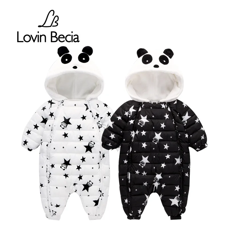 

Lovinbecia Winter baby Newborn romper boys Snowsuit panda down Warm jumpsuit kids girls children hoodies overalls winter clothes