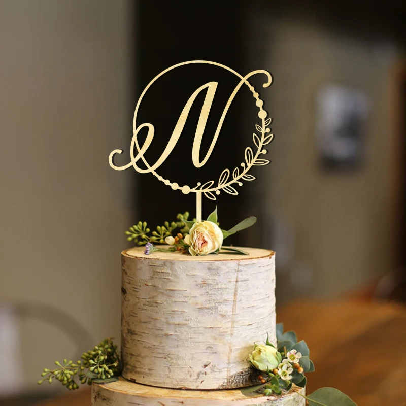 

Initial Circle Half Wreath Pearls Cake Topper , Letter Cake Topper, Rustic Topper, Wreath Initials Cute Toppers