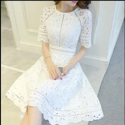 

High-end 2018 summer Ladies dress The white embroidered School Office Work short sleeves Party Women dress Z772