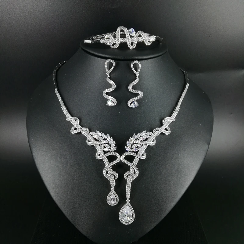 

NEW FASHION Retro crystal water drop zircon necklace earring wedding bride banquet formal dinner dress jewelry set free shipping
