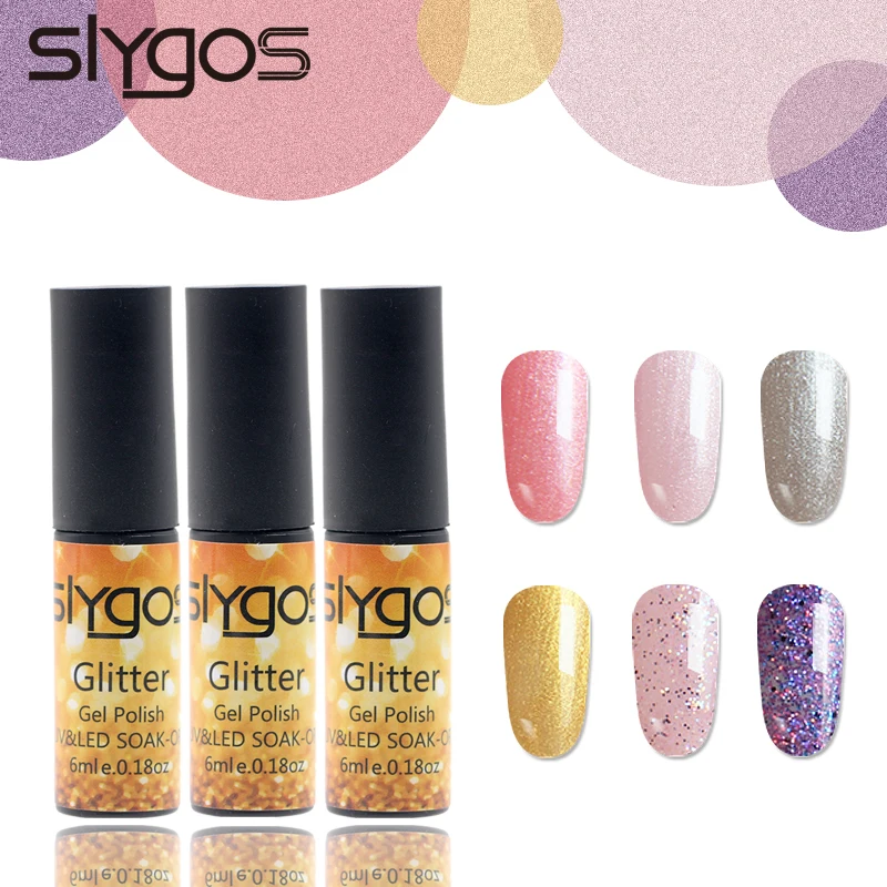 

3x SLYGOS 6ML UV LED Glitter Gel Polish Naked Pink Flash Gold Longlasting Sparking Sequins Color Portable Soak Off Nail Art Gel