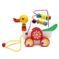Деревянный утенок на колесах мини вокруг бусины развивающие игрушки деревянная игра забавная головоломка для детей Детские