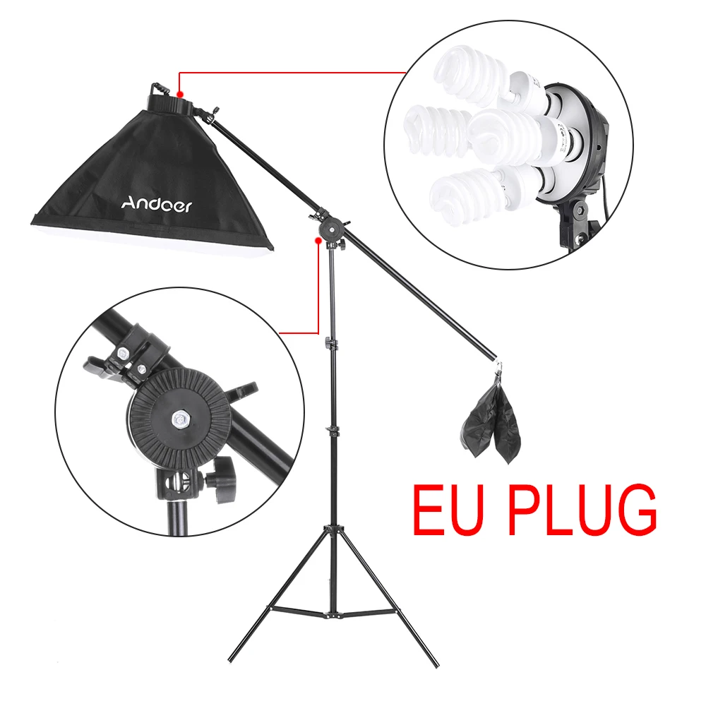 Andoer подставки для вспышки для фотостудии 3 шт софтбокс 50*70 см 12pcs45W лампа 3 шт. 4in1 патрон лампы 3 шт. 2 стены и Крыша Стенд консольная палочка - Цвет: EU Plug