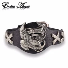 Endless August Hot sale ride to live bracelets Wolf Skull Retro bracelet men Genuine Leather Bracelet Men Woman bracelets