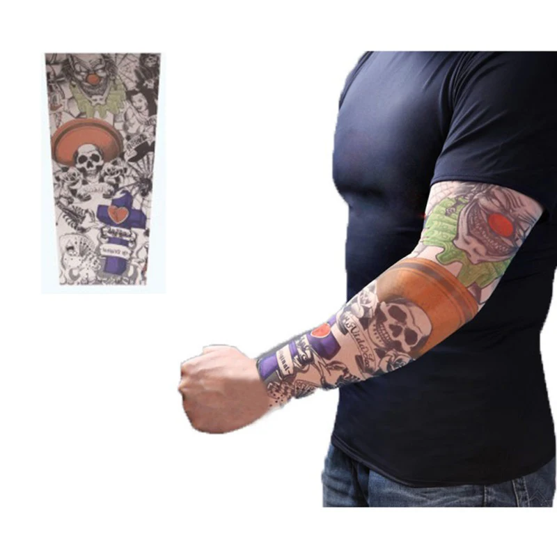 Анти-солнце мода Мужская и Женская Татуировка рука наколенник высокоэластичный нейлон Хэллоуин вечерние Танцевальная вечеринка тату рукава