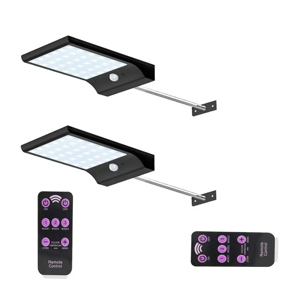 

2 PCS 48 LED Solar Powered Motion Sensor Security Led Outdoor Light Waterproof Lamp Black with Pole & Remote