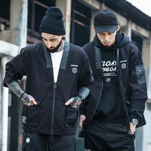 Для мужчин значок вышивка свободные халат на молнии Ретро повседневное рукав куртка кардиган