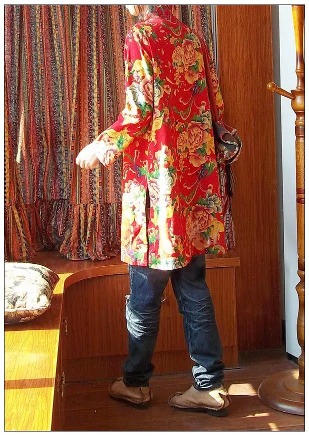 Китайский национальный стиль ретро хлопок, воротник-стойка лягушка длинный рукав блузки с боковыми разрезами длинное платье чонсам