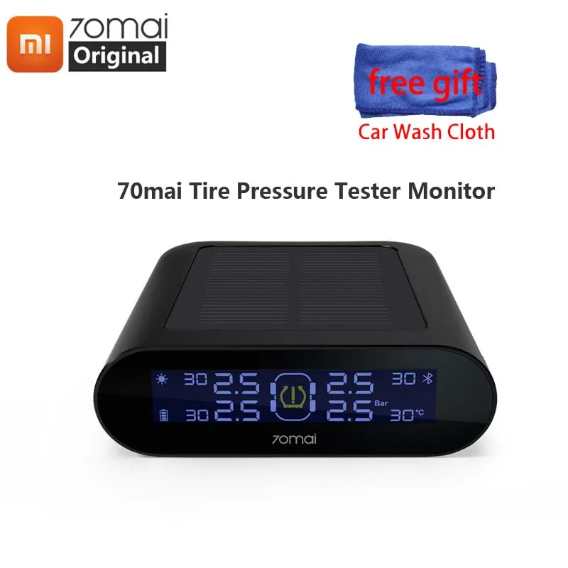 

Original 70mai tpms Tire Pressure Monitor Dual Solar Power USB Charger 70 mai Car TPMS Safe Security 4Built-in With Gauge Sensor