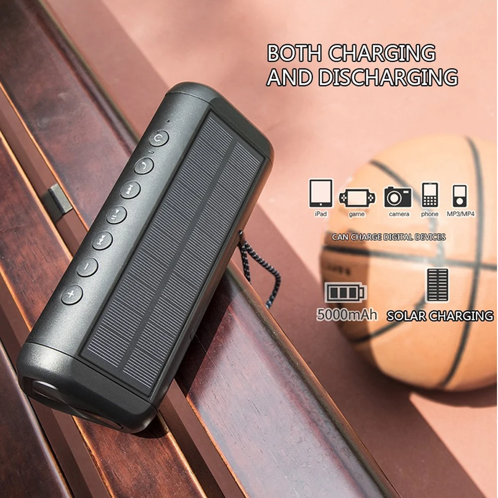 

HANTOPER Solar Energy Wireless Bluetooth Speaker TF USB FM Portable Music Loudspeakers Subwoofer Column Speakers for Computer