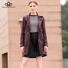 Bella Philosophy осенне-зимнее базовое пальто с длинными рукавами, повседневное пальто на молнии, женское модное пальто из искусственной кожи с поясом