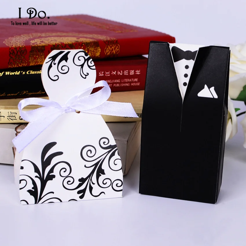 Free Shipping 5 Pairs Bride And Groom Wedding Favor Boxes Wedding Candy