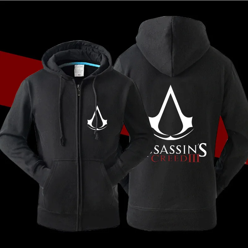 Cool Designer Men Assassin Creed Hood Jacket Fleece Cardigan Zipper Game Hoodie Casual Sweatshirt Assassin Creed