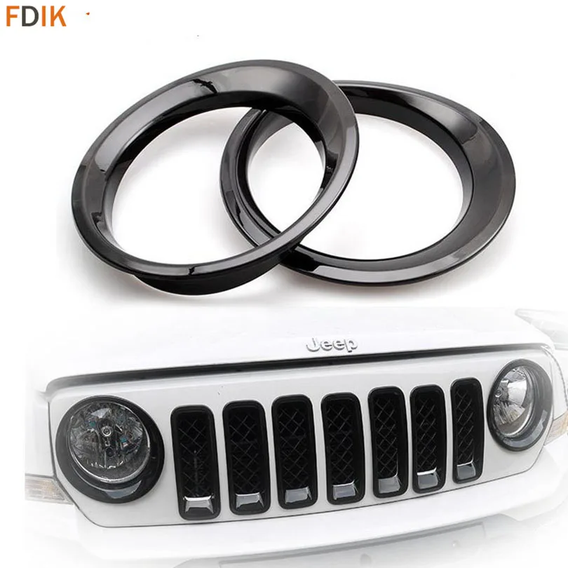 

2pcs Glossy Black Front Headlight Circle Ring Protector Head light Lamp Cover Trim Guard Bezels for Jeep Patriot 2011-2017