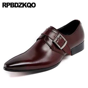 

Black Brand Derby Pointed Toe Monk Strap Cow Skin Wedding Men Dress Shoes With Buckled Formal Office Italian Burgundy Runway