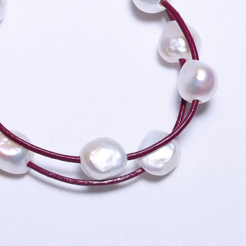 Baroque 9-10 mm Pearl Bracelet, Purple Leather Cord all Over The Sky Star