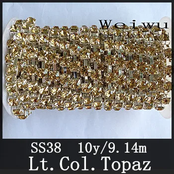 

High Quality 38ss 8.0-8.2mm 10 Yards Silver Base Light Colorado Topaz Strass Sew On Rhinestone Chain