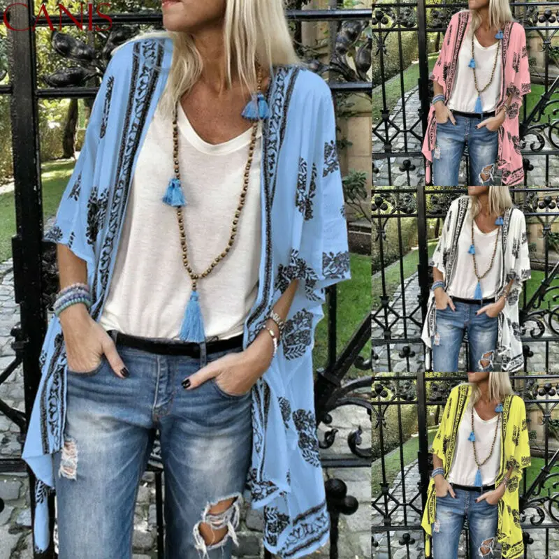 

Hirigin Boho Vintage Women's Floral Loose Short Sleeve Shawl Kimono Cardigan Coat Jacket