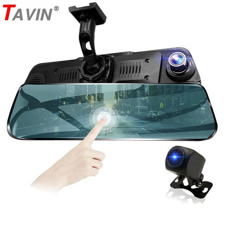 TAVIN Автомобильный видеорегистратор с двумя объективами, 10 дюймов, зеркало заднего вида, FHD 1080 P, видеорегистратор, камера ночного видения, видеорегистратор, авто регистратор, видеорегистратор