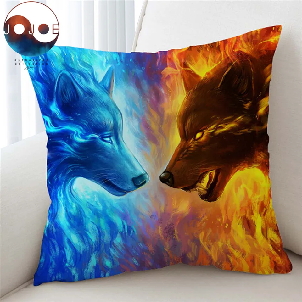 

JoJoesArt Cushion Cover 3D Printed Pillow Case Animal Wolf Wolves Throw Cover Blue Ice Fire Decorative Pillow Cover 45x45cm