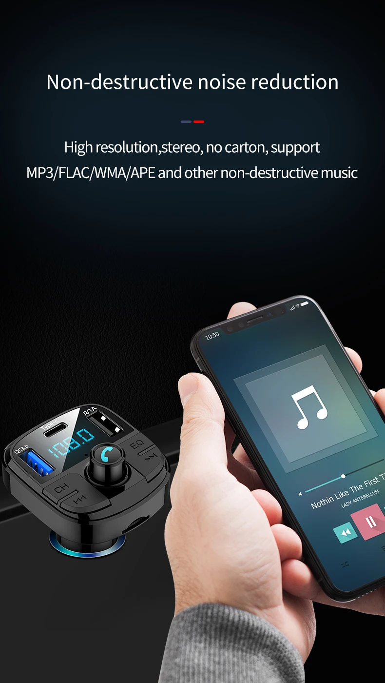 Автомобильный MP3 Bluetooth плеер, беспроводной Bluetooth fm-передатчик, USB интерфейс, быстрая зарядка 3,0, автомобильное зарядное устройство