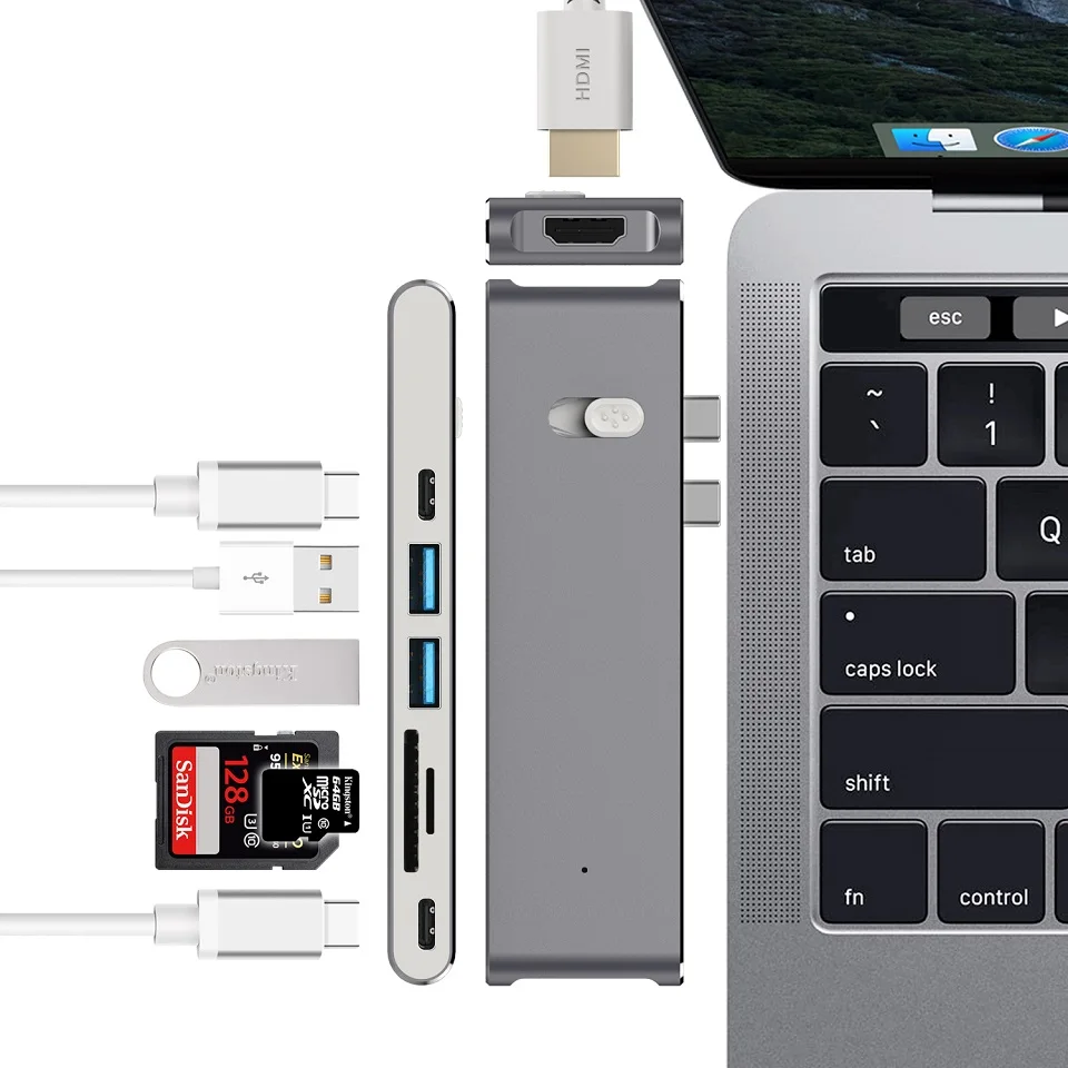 DZLST USB C концентратор для MacBook Pro Dual USB-C концентратор с HDMI 4K кард-ридер USB 3,0 для DELL type C концентратор Thunderbolt 3 адаптер
