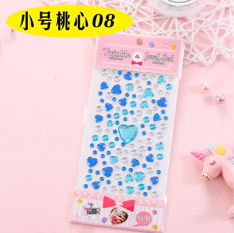 1 Sheet Heart Shape Sticker Rhinestones Acrylic Beads Scrapbooking Car Book Memo Decor Kids Toy DIY Art Craft - Цвет: 08 Blue