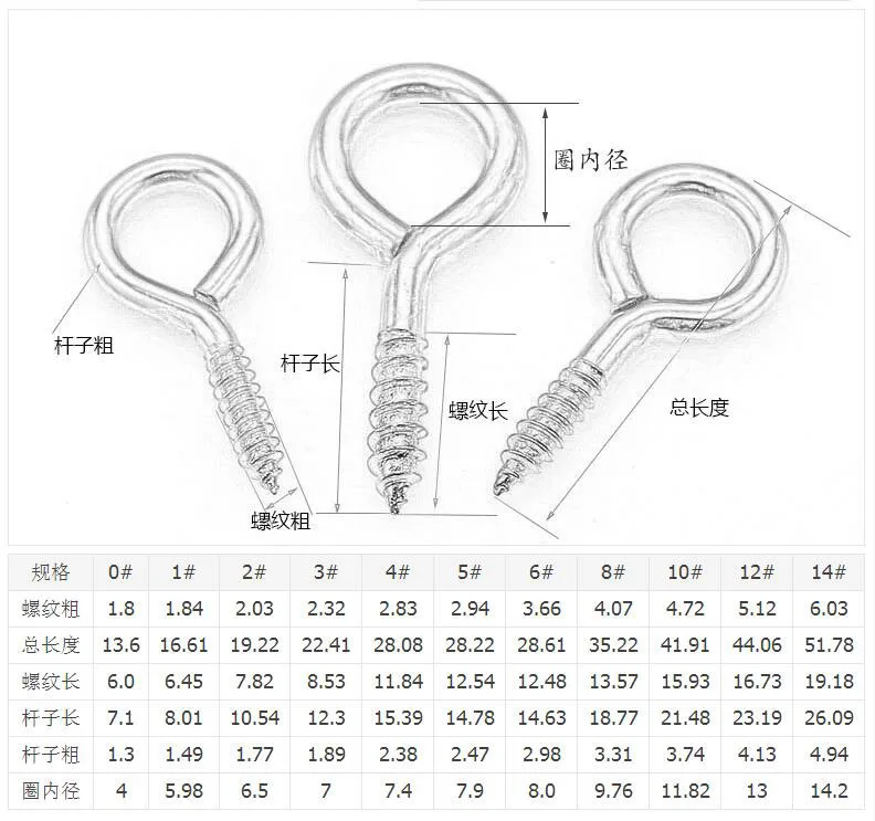 0#-14# резьбовой Железный крючок/крючок-светильник самонарезающийся крючок/крючок-патрон для овец глаз/кольца/Винты для овец глаз