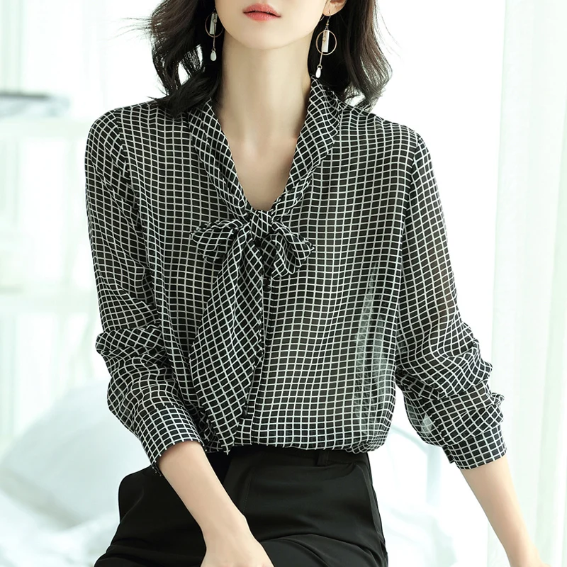 

New shirt for spring wear, 2019 blouse for women, plaid shirt women, relaxed chiffon shirt for women
