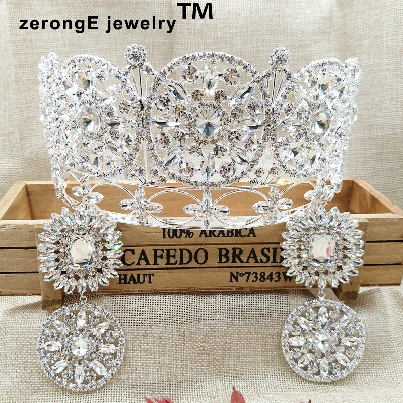 ZerongE jewelry3." pageant роскошные королевские Королевский Свадебные украшения для невесты Маскарад голова в короне с ювелирных изделий серьги-висюльки