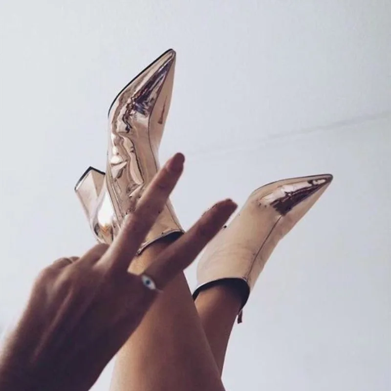 Женские ботинки Европейский стиль высокий каблук короткие женские бархатные и грубые яркие Серебристые ботинки на шнуровке, женская обувь